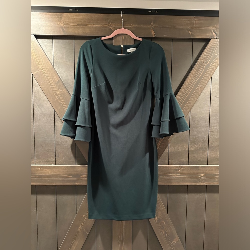 Calvin Klein emerald bell sleeve dress